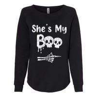 Matching Halloween Pajama Couples She’S My Boo Skull Face Womens California Wash Sweatshirt