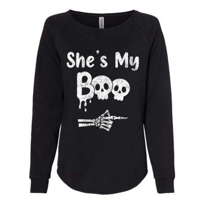 Matching Halloween Pajama Couples She’S My Boo Skull Face Womens California Wash Sweatshirt