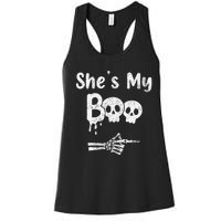 Matching Halloween Pajama Couples She’S My Boo Skull Face Women's Racerback Tank