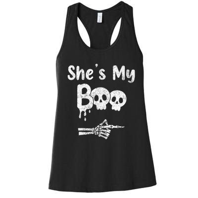 Matching Halloween Pajama Couples She’S My Boo Skull Face Women's Racerback Tank