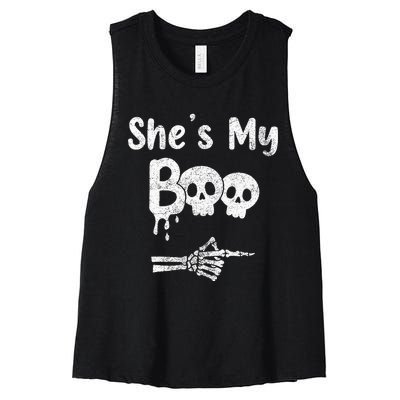 Matching Halloween Pajama Couples She’S My Boo Skull Face Women's Racerback Cropped Tank