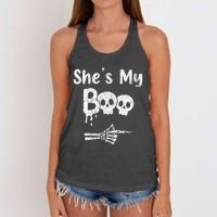 Matching Halloween Pajama Couples She’S My Boo Skull Face Women's Knotted Racerback Tank