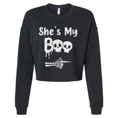 Matching Halloween Pajama Couples She’S My Boo Skull Face Cropped Pullover Crew