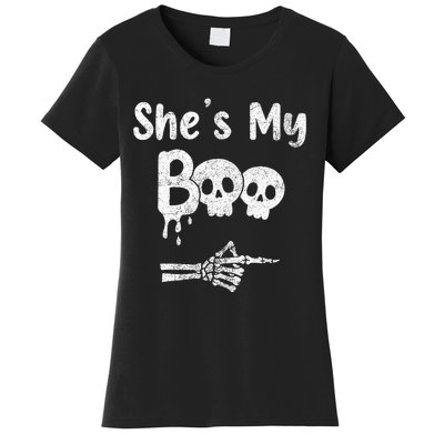 Matching Halloween Pajama Couples She’S My Boo Skull Face Women's T-Shirt