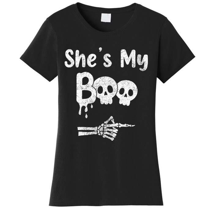 Matching Halloween Pajama Couples She’S My Boo Skull Face Women's T-Shirt