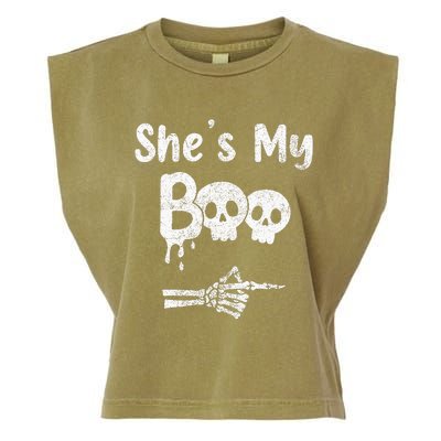 Matching Halloween Pajama Couples She’S My Boo Skull Face Garment-Dyed Women's Muscle Tee