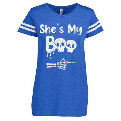 Matching Halloween Pajama Couples She’S My Boo Skull Face Enza Ladies Jersey Football T-Shirt