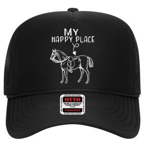 My Happy Place Horse Lover Horseback Riding Equestrian Gifts High Crown Mesh Back Trucker Hat