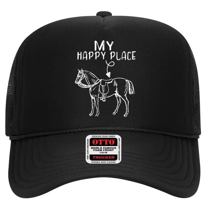 My Happy Place Horse Lover Horseback Riding Equestrian Gifts High Crown Mesh Back Trucker Hat