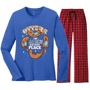 My Happy Place Is The Beach Funny Sea Otter Lover Great Gift Women's Long Sleeve Flannel Pajama Set 