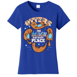 My Happy Place Is The Beach Funny Sea Otter Lover Great Gift Women's T-Shirt