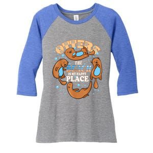 My Happy Place Is The Beach Funny Sea Otter Lover Great Gift Women's Tri-Blend 3/4-Sleeve Raglan Shirt