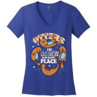 My Happy Place Is The Beach Funny Sea Otter Lover Great Gift Women's V-Neck T-Shirt