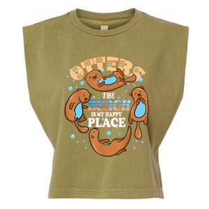 My Happy Place Is The Beach Funny Sea Otter Lover Great Gift Garment-Dyed Women's Muscle Tee