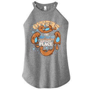 My Happy Place Is The Beach Funny Sea Otter Lover Great Gift Women's Perfect Tri Rocker Tank