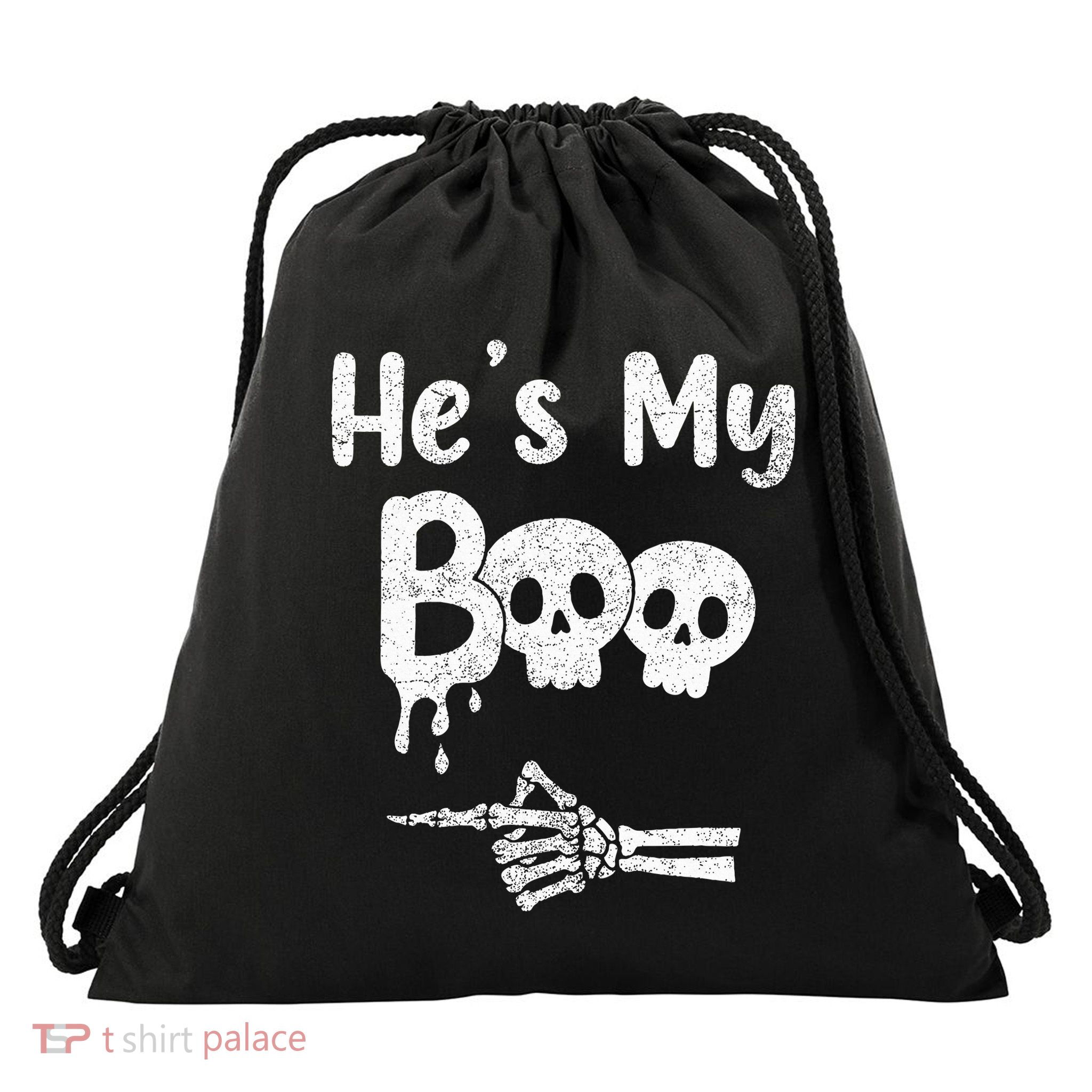 Matching Halloween Pajama Couples HeS My Boo Skull Face Drawstring Bag