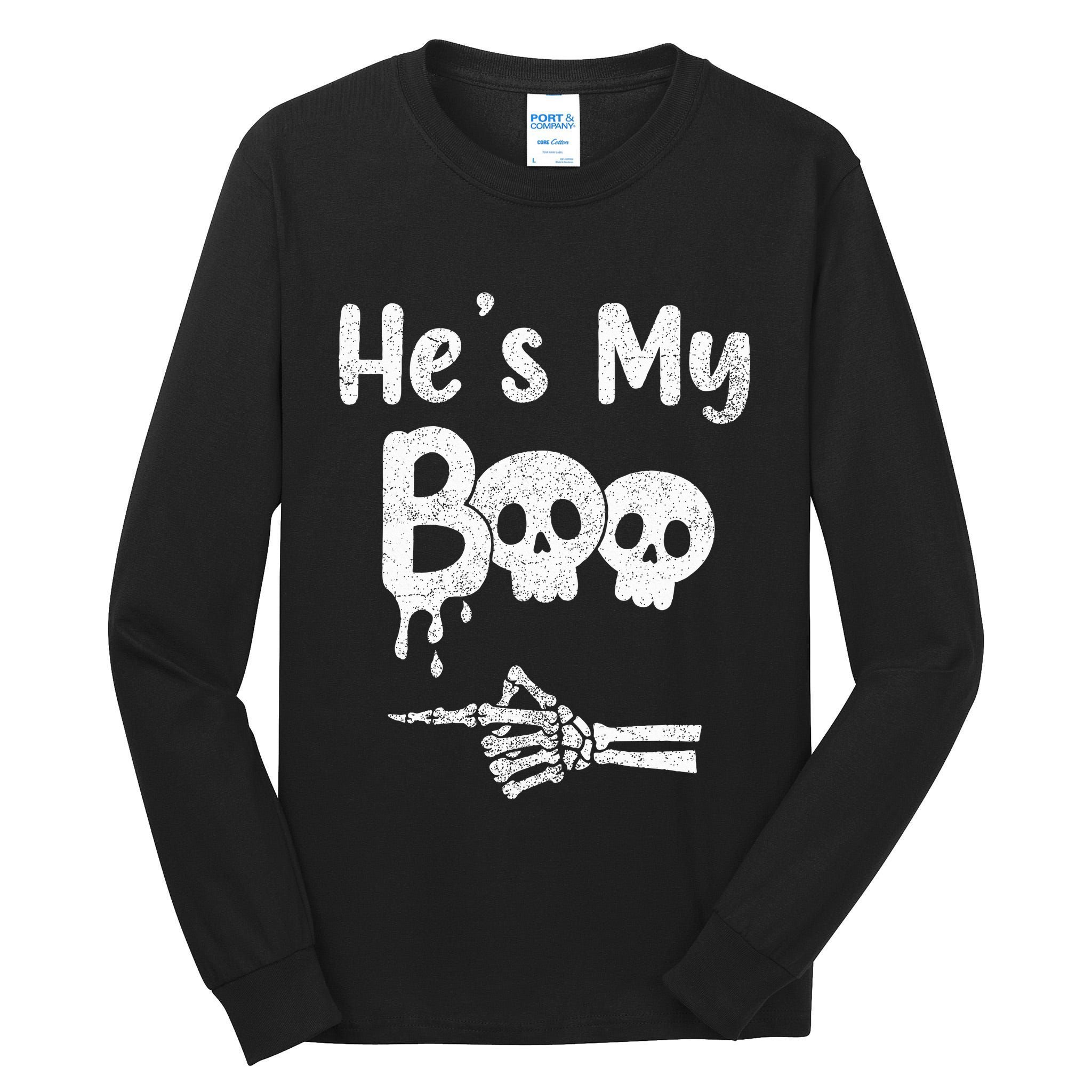 Matching Halloween Pajama Couples HeS My Boo Skull Face Tall Long Sleeve T-Shirt