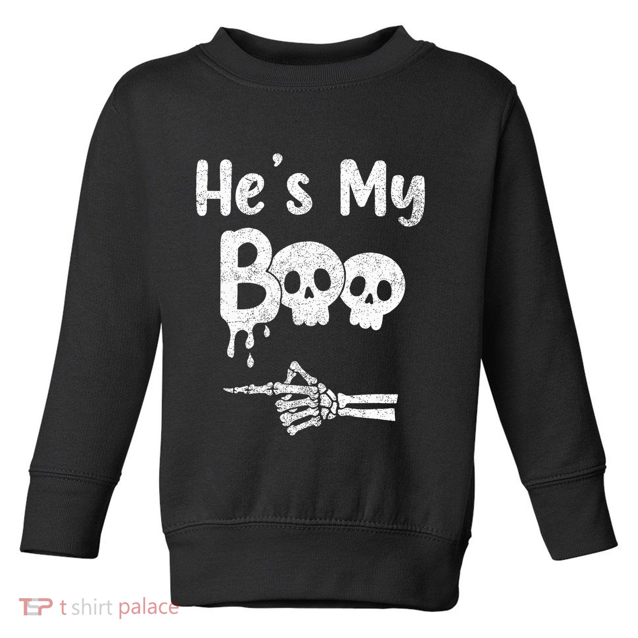 Matching Halloween Pajama Couples HeS My Boo Skull Face Toddler Sweatshirt