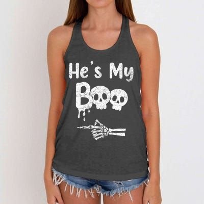 Matching Halloween Pajama Couples HeS My Boo Skull Face Women's Knotted Racerback Tank