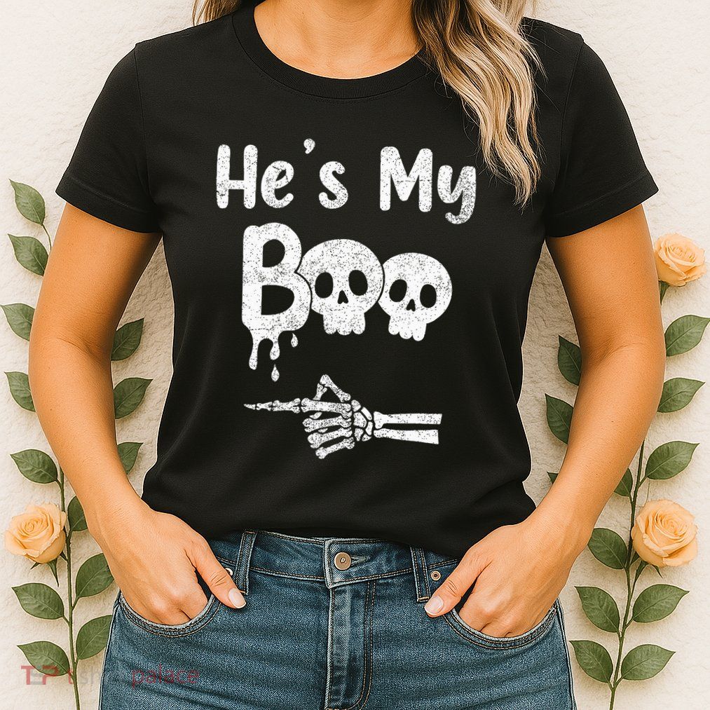 Matching Halloween Pajama Couples HeS My Boo Skull Face Womens T-Shirt