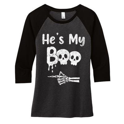 Matching Halloween Pajama Couples HeS My Boo Skull Face Women's Tri-Blend 3/4-Sleeve Raglan Shirt