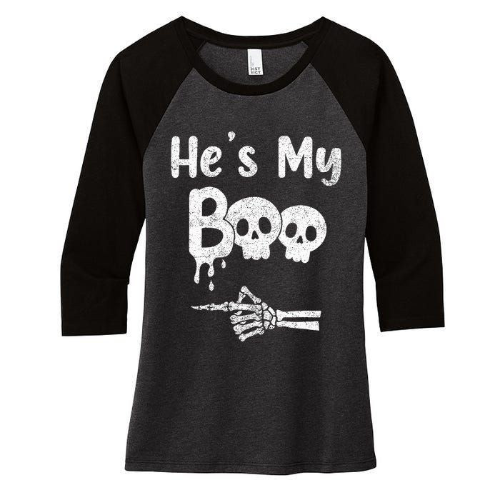 Matching Halloween Pajama Couples HeS My Boo Skull Face Women's Tri-Blend 3/4-Sleeve Raglan Shirt