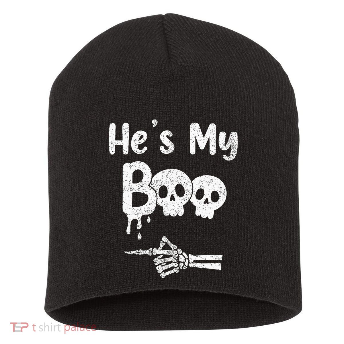 Matching Halloween Pajama Couples HeS My Boo Skull Face Short Acrylic Beanie