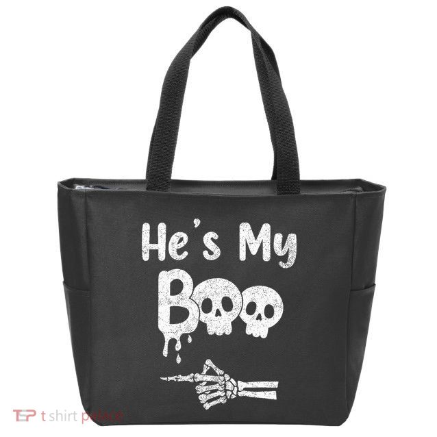 Matching Halloween Pajama Couples HeS My Boo Skull Face Zip Tote Bag