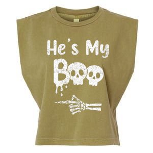 Matching Halloween Pajama Couples HeS My Boo Skull Face Garment-Dyed Women's Muscle Tee