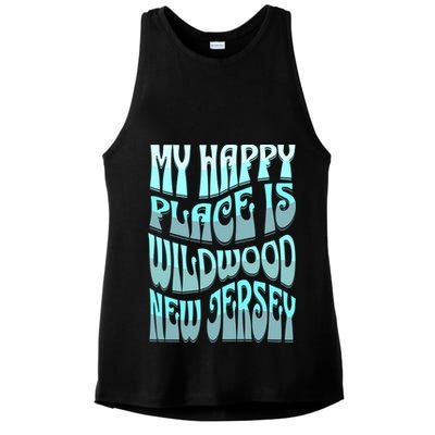 My Happy Place Is Wildwood New Jersey Ocean Beach Vacation Gift Ladies PosiCharge Tri-Blend Wicking Tank