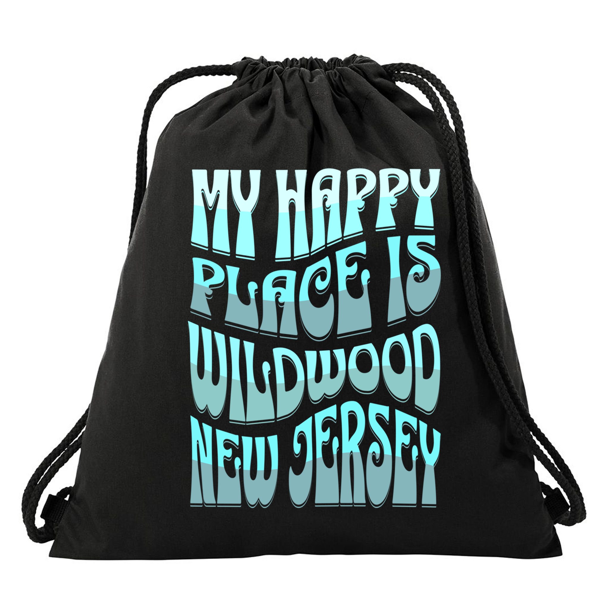 My Happy Place Is Wildwood New Jersey Ocean Beach Vacation Gift Drawstring Bag