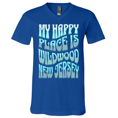 My Happy Place Is Wildwood New Jersey Ocean Beach Vacation Gift V-Neck T-Shirt