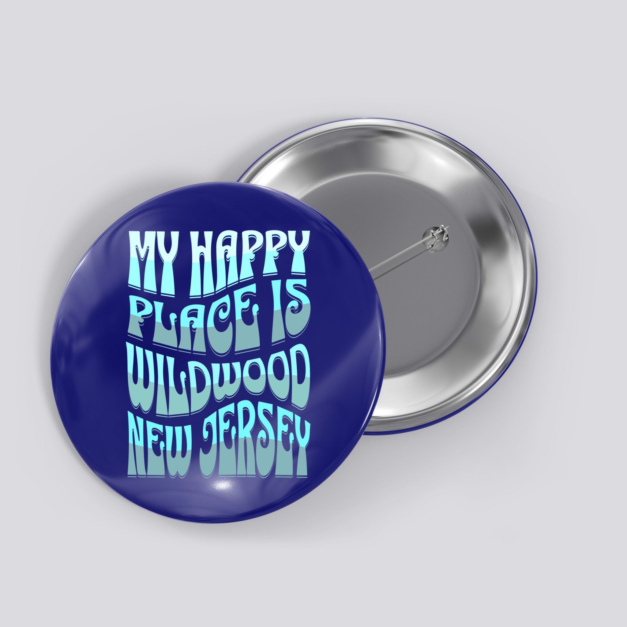 My Happy Place Is Wildwood New Jersey Ocean Beach Vacation Gift Button