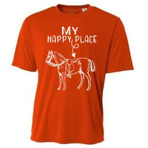 My Happy Place Horse Lover Horseback Riding Equestrian Gift Cooling Performance Crew T-Shirt