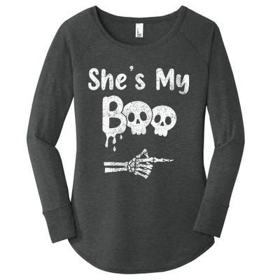 Matching Halloween Pajama Couples She’s My Boo Skull Face Women's Perfect Tri Tunic Long Sleeve Shirt