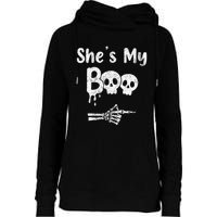 Matching Halloween Pajama Couples She’s My Boo Skull Face Womens Funnel Neck Pullover Hood