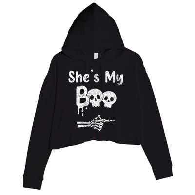 Matching Halloween Pajama Couples She’s My Boo Skull Face Crop Fleece Hoodie