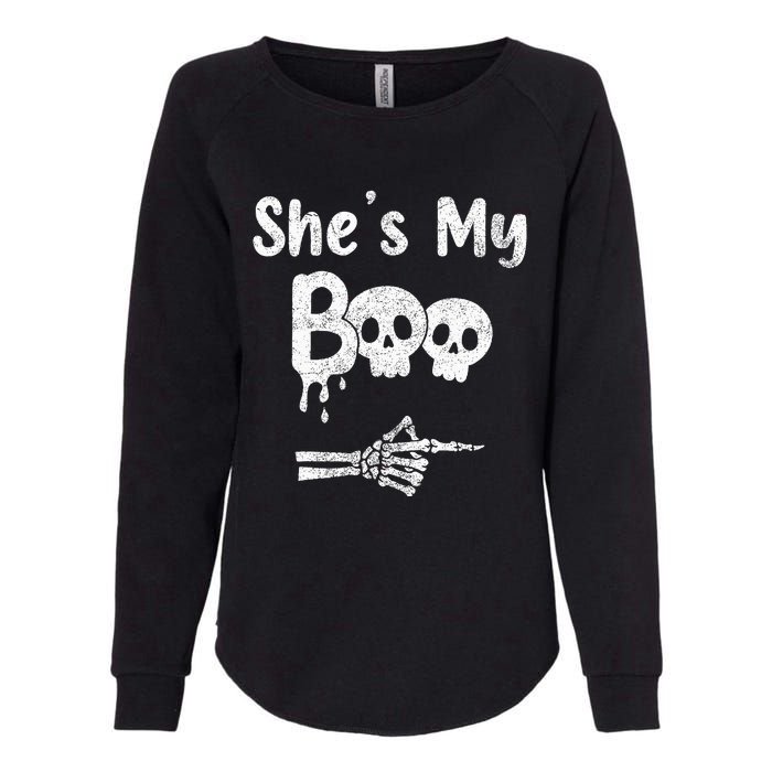 Matching Halloween Pajama Couples She’s My Boo Skull Face Womens California Wash Sweatshirt