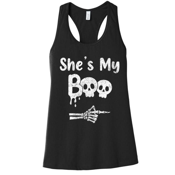 Matching Halloween Pajama Couples She’s My Boo Skull Face Women's Racerback Tank