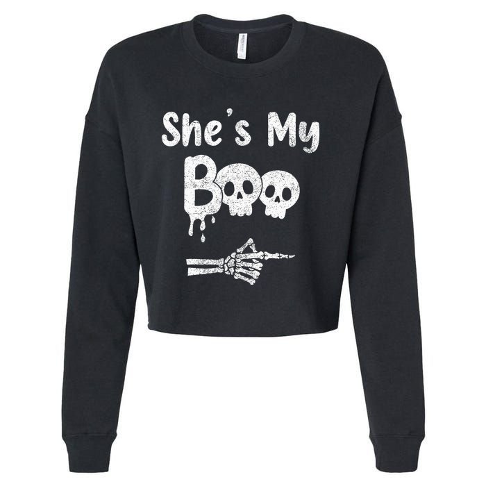 Matching Halloween Pajama Couples She’s My Boo Skull Face Cropped Pullover Crew