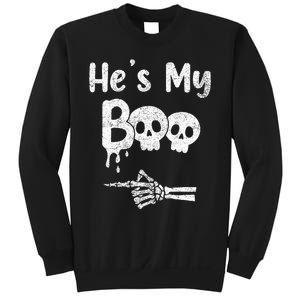 Matching Halloween Pajama Couples He's My Boo Skull Face Sweatshirt