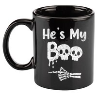 Matching Halloween Pajama Couples He's My Boo Skull Face 11oz C Handle Ceramic Mug