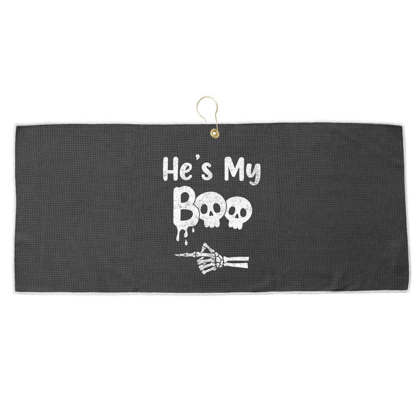 Matching Halloween Pajama Couples He's My Boo Skull Face Large Microfiber Waffle Golf Towel
