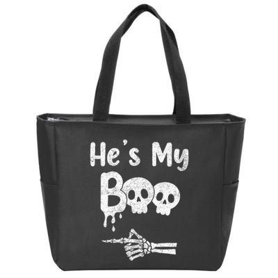 Matching Halloween Pajama Couples He's My Boo Skull Face Zip Tote Bag