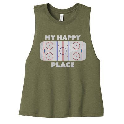 My Happy Place | Hockey, Figure & Speed Skating Rink Women's Racerback Cropped Tank