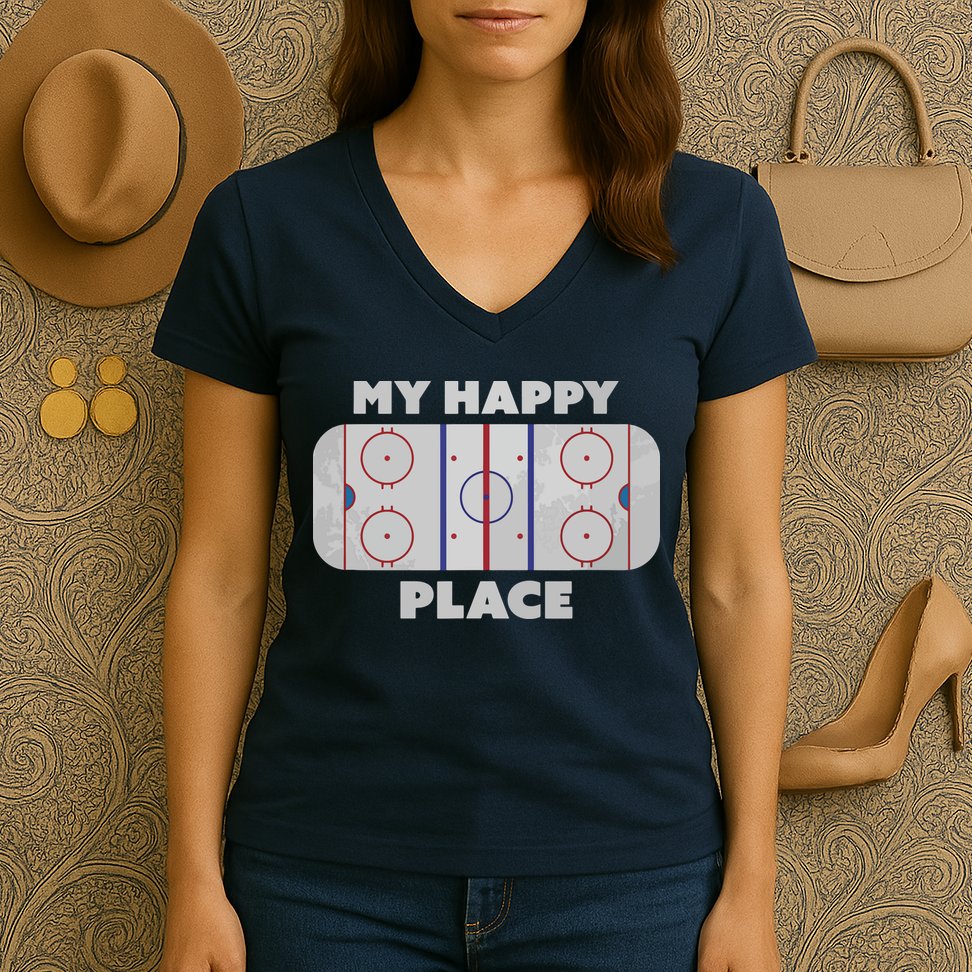 My Happy Place | Hockey, Figure & Speed Skating Rink Women's V-Neck T-Shirt