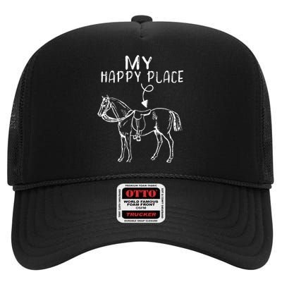 My Happy Place Horse Lover Horseback Riding Equestrian High Crown Mesh Back Trucker Hat