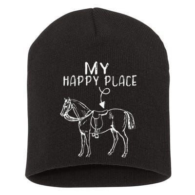 My Happy Place Horse Lover Horseback Riding Equestrian Short Acrylic Beanie