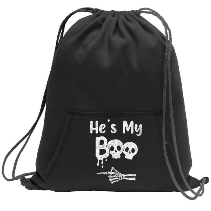 Matching Halloween Pajama Couples HeS My Boo Skull Face Sweatshirt Cinch Pack Bag