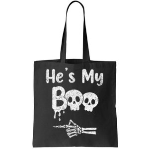 Matching Halloween Pajama Couples HeS My Boo Skull Face Tote Bag